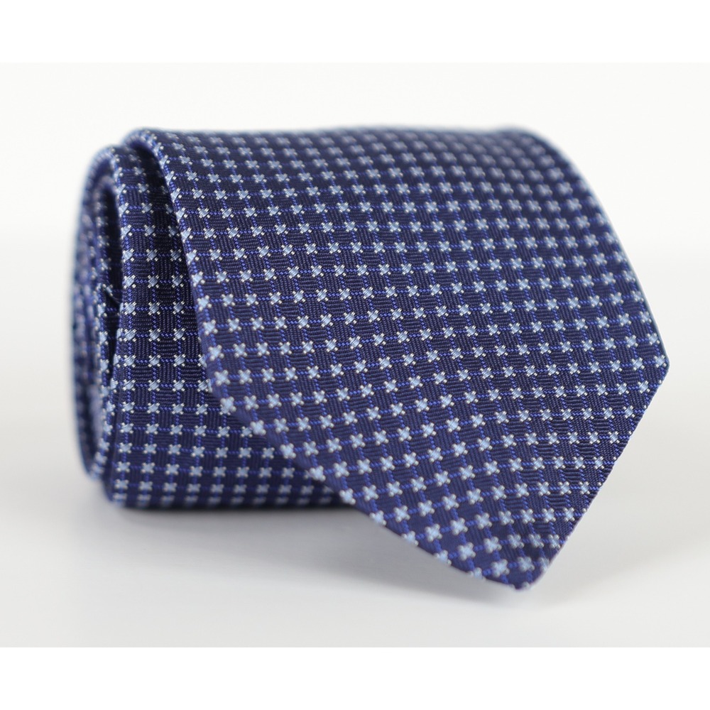 David Donahue 100% Silk Necktie Blue Woven Geometric Italian Fabric USA Made